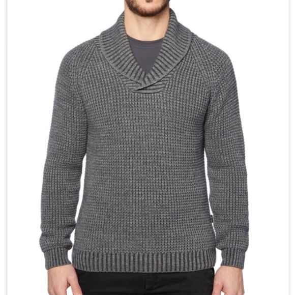 Frank AND OAK wool blend sweater shawl collar long sleeves fuzzy grey sz medium - Picture 1 of 12